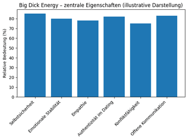 Balkendiagramm zu zentralen Eigenschaften von Big Dick Energy: Selbstsicherheit, emotionale Stabilität, Empathie, Authentizität, Konfliktfähigkeit und offene Kommunikation