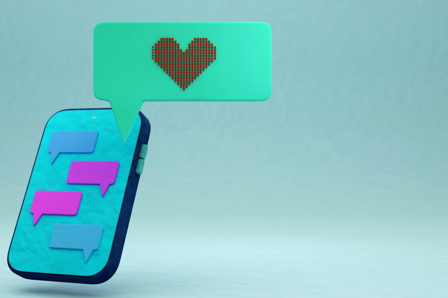 Smartphone mit Chatblasen und einem Herz als Symbol für digitale Flirts